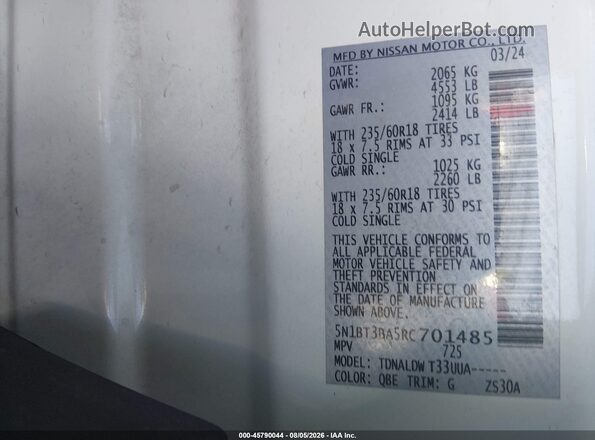 5N1BT3BA5RC701485 2024 NISSAN ROGUE White Вид підкапотного простору