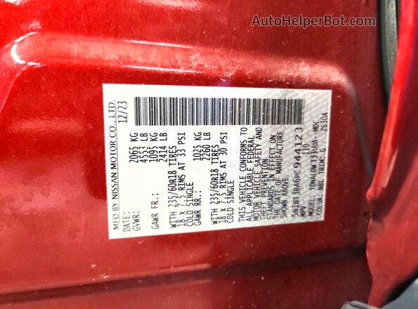 5N1BT3BA6PC944123 2023 NISSAN ROGUE Red Вид наклейки з VIN-кодом