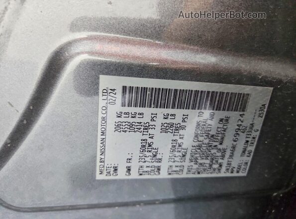 5N1BT3BA6RC699424 2024 NISSAN ROGUE Gray VIN კოდის სტიკერის ხედი