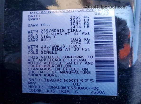 5N1BT3BA8PC880375 2023 NISSAN ROGUE Black VIN sticker view