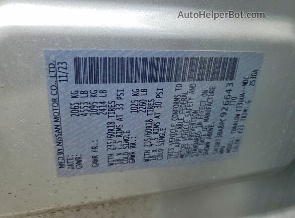 5N1BT3BA8PC926643 2023 NISSAN ROGUE Silver VIN sticker view
