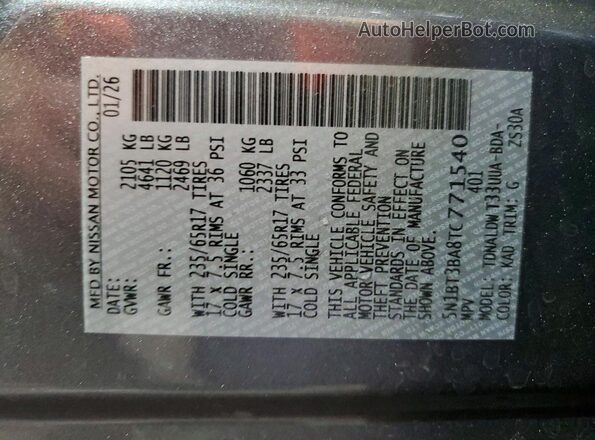 5N1BT3BA8TC771540 2026 NISSAN ROGUE Gray Widok naklejki z numerem VIN