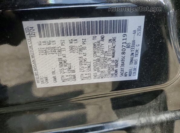 5N1BT3BA9SC807119 2025 NISSAN ROGUE Black Vista de la etiqueta del VIN