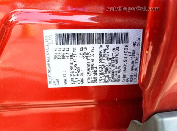 5N1BT3BAXPC913098 2023 NISSAN ROGUE Red VIN կոդի պիտակի տեսք