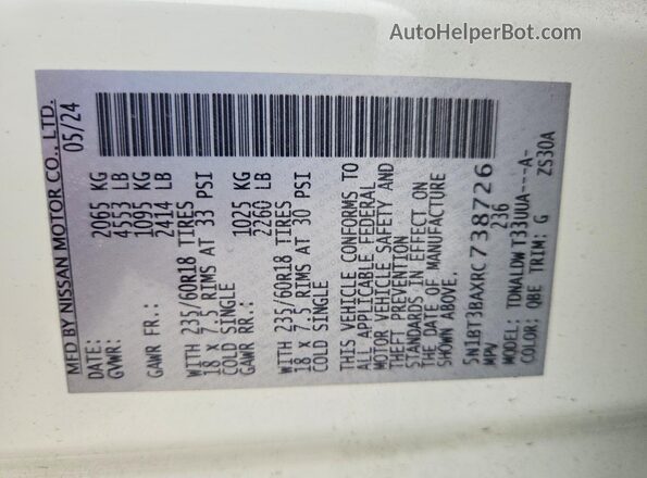 5N1BT3BAXRC738726 2024 NISSAN ROGUE White Շարժիչի բաժամունքի տեսք