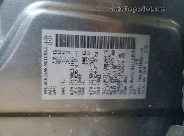 5N1BT3BAXSC803189 2025 NISSAN ROGUE Gray Widok naklejki z numerem VIN