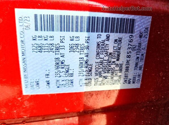 5N1BT3BB3PC853769 2023 NISSAN ROGUE Red 360 interior view