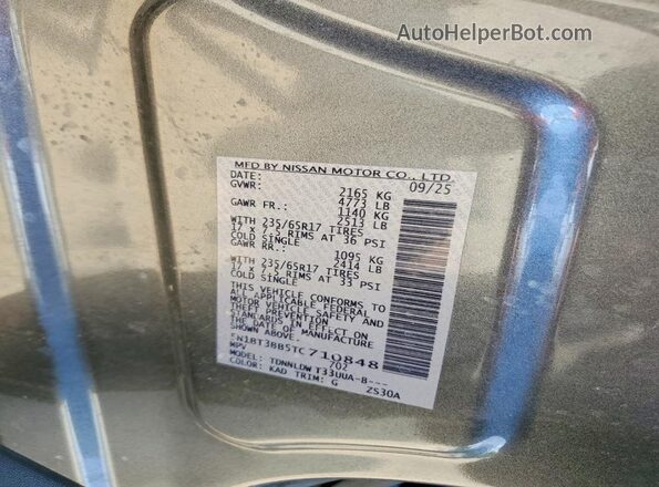 5N1BT3BB5TC710848 2026 NISSAN ROGUE Gray VIN კოდის სტიკერის ხედი