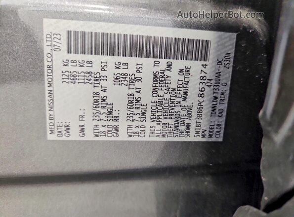 5N1BT3BB6PC863874 2023 NISSAN ROGUE Gray VIN sticker view