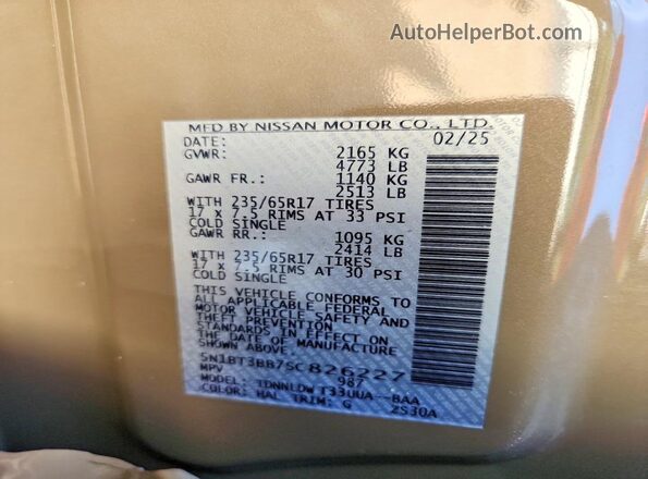5N1BT3BB7SC826227 2025 NISSAN ROGUE Brown Vista interior de 360 grados