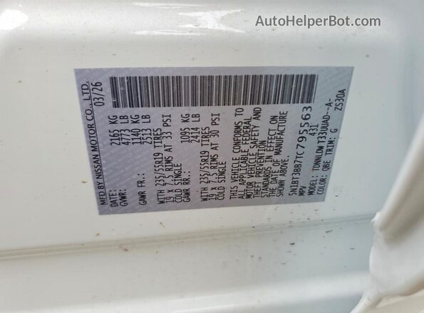 5N1BT3BB7TC795563 2026 NISSAN ROGUE White Widok naklejki z numerem VIN