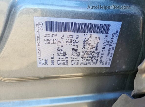 5N1BT3CB3PC839126 2023 NISSAN ROGUE Gray VIN კოდის სტიკერის ხედი