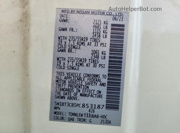 5N1BT3CB5PC853187 2023 NISSAN ROGUE White Widok wnętrza 360 stopni