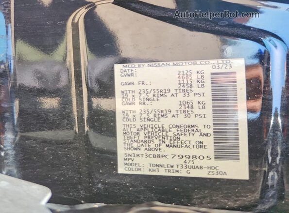 5N1BT3CB8PC799805 2023 NISSAN ROGUE Black Вид наклейки з VIN-кодом