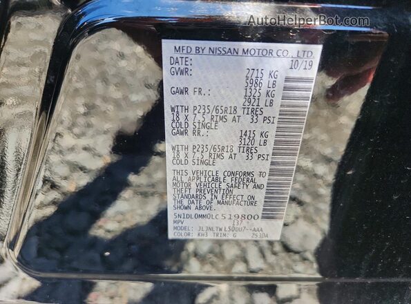 5N1DL0MM0LC519800 2020 INFINITI QX60 Black VIN sticker view