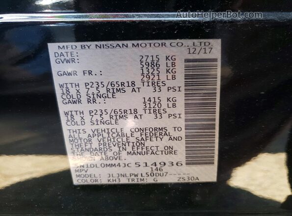 5N1DL0MM4JC514936 2018 INFINITI QX60 Black VIN կոդի պիտակի տեսք