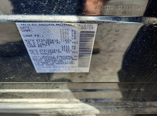 5N1DL0MM4KC560686 2019 INFINITI QX60 Blue VIN կոդի պիտակի տեսք