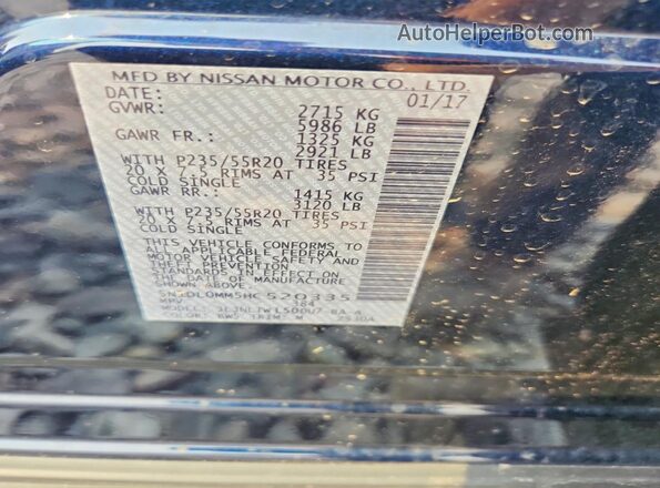 5N1DL0MM5HC520335 2017 INFINITI QX60 Blue Widok komory silnika