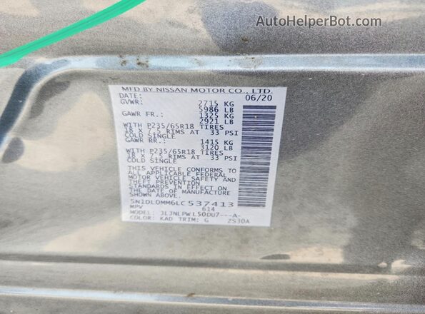 5N1DL0MM6LC537413 2020 INFINITI QX60 Gray Widok komory silnika
