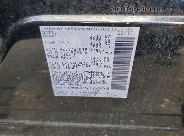 5N1DL0MM8JC516608 2018 INFINITI QX60 Черный Вид наклейки с VIN-кодом