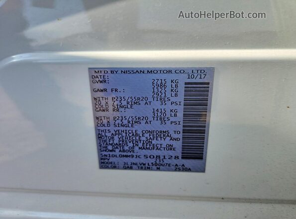 5N1DL0MM9JC508128 2018 INFINITI QX60 White Engine compartment view