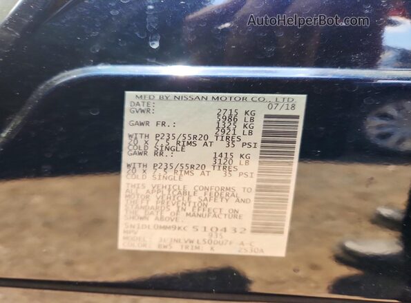 5N1DL0MM9KC510432 2019 INFINITI QX60 Blue Engine compartment view