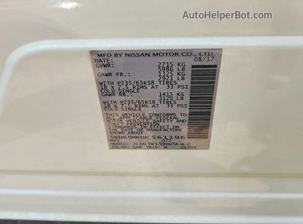 5N1DL0MN1HC561196 2017 INFINITI QX60 White Engine compartment view