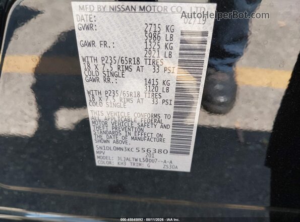 5N1DL0MN3KC556380 2019 INFINITI QX60 Black Engine compartment view