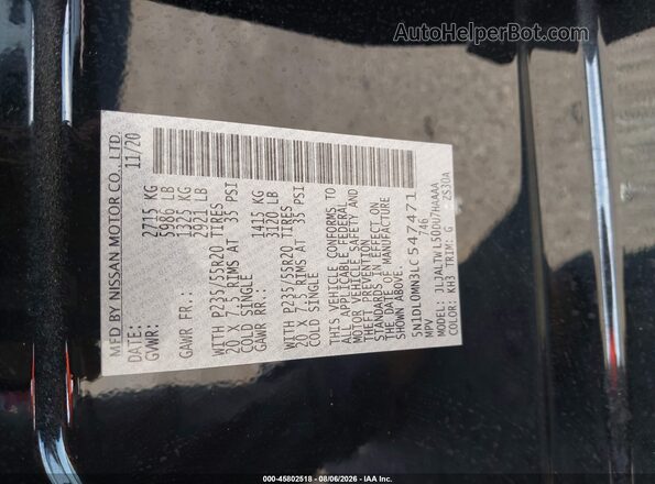 5N1DL0MN3LC547471 2020 INFINITI QX60 Черный Вид подкапотного пространства