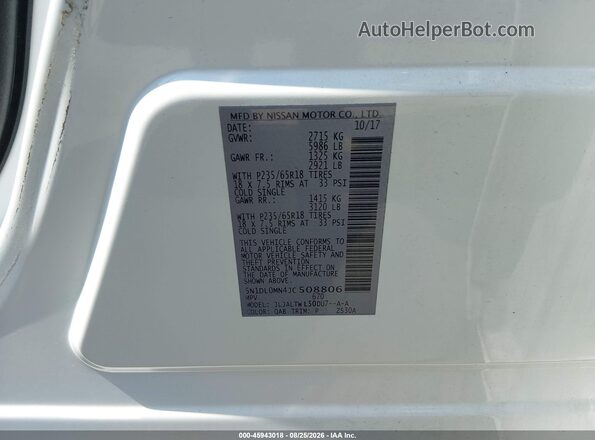 5N1DL0MN4JC508806 2018 INFINITI QX60 White Vista del compartimento del motor