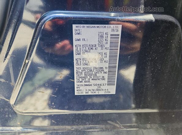 5N1DL0MN6HC504637 2017 INFINITI QX60 Blue VIN sticker view