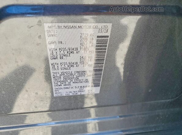 5N1DL0MN7JC528886 2018 INFINITI QX60 Gray VIN կոդի պիտակի տեսք