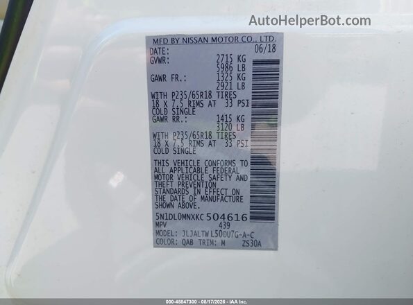 5N1DL0MNXKC504616 2019 INFINITI QX60 White Vista del compartimento del motor