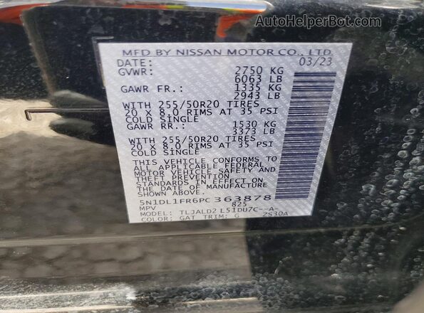 5N1DL1FR6PC363878 2023 INFINITI QX60 Black VIN sticker view