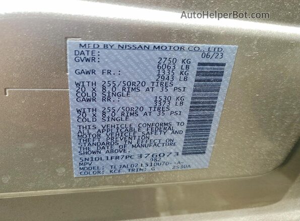 5N1DL1FR7PC376073 2023 INFINITI QX60 Silver VIN sticker view