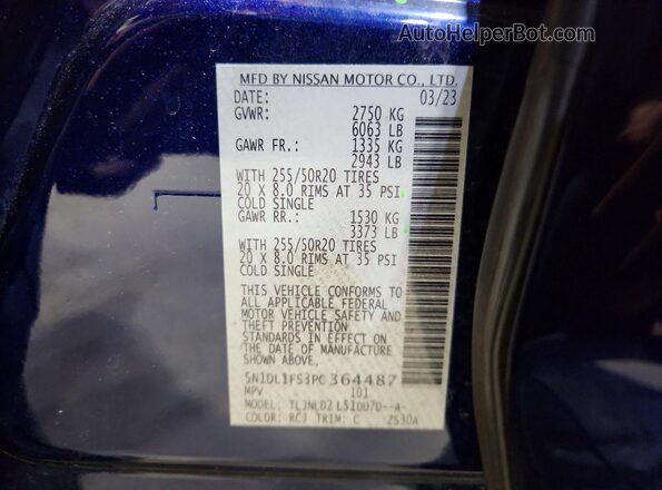 5N1DL1FS3PC364487 2023 INFINITI QX60 Blue Vista interior de 360 grados