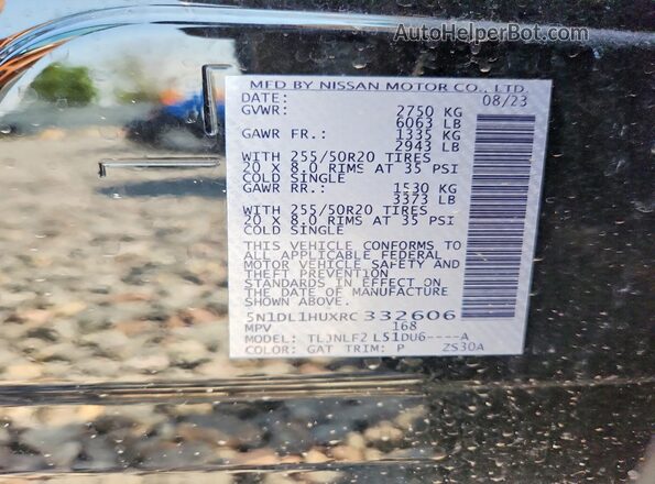 5N1DL1HUXRC332606 2024 INFINITI QX60 Black VIN კოდის სტიკერის ხედი