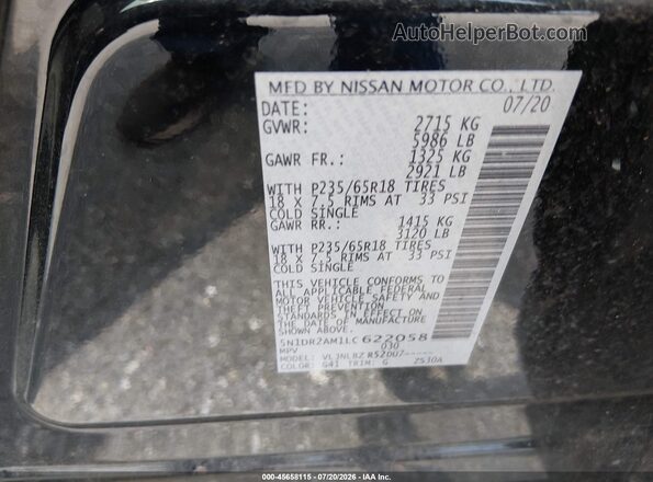 5N1DR2AM1LC622058 2020 NISSAN PATHFINDER Black Вид підкапотного простору