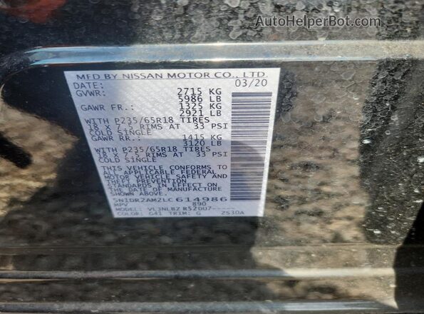 5N1DR2AM2LC614986 2020 NISSAN PATHFINDER Black Vista de la etiqueta del VIN