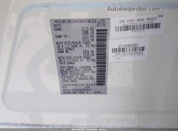 5N1DR2AM8LC623417 2020 NISSAN PATHFINDER White Շարժիչի բաժամունքի տեսք