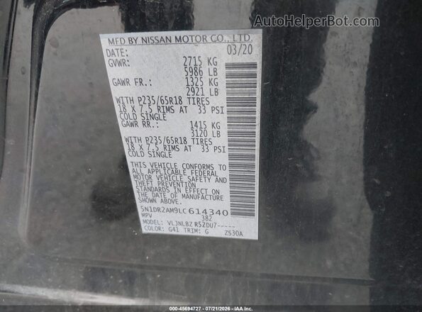 5N1DR2AM9LC614340 2020 NISSAN PATHFINDER Black Շարժիչի բաժամունքի տեսք