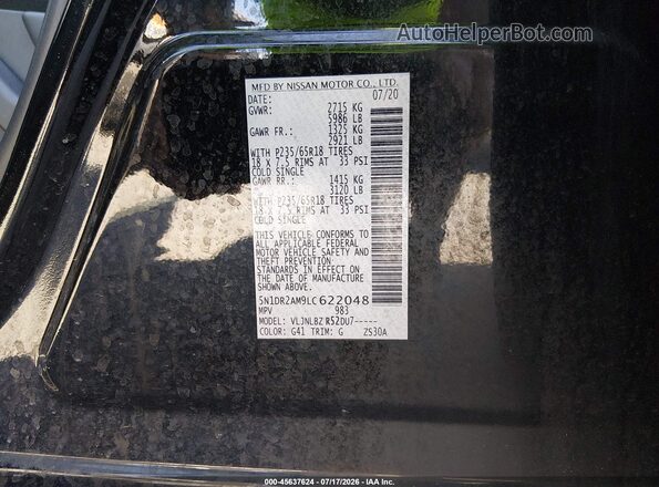 5N1DR2AM9LC622048 2020 NISSAN PATHFINDER Black Вид підкапотного простору