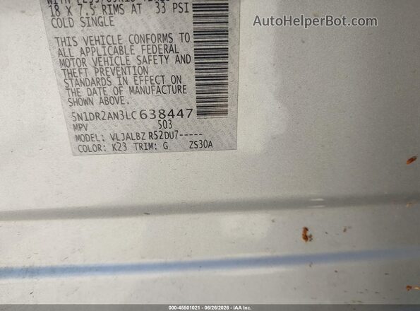 5N1DR2AN3LC638447 2020 NISSAN PATHFINDER Silver Вид підкапотного простору