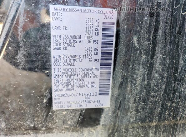 5N1DR2BM0LC606013 2020 NISSAN PATHFINDER Black Панорамний вид салону 360°