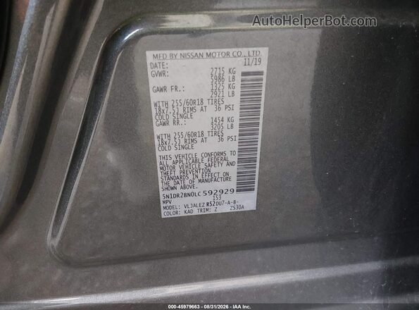 5N1DR2BN0LC592929 2020 NISSAN PATHFINDER Gray Engine compartment view