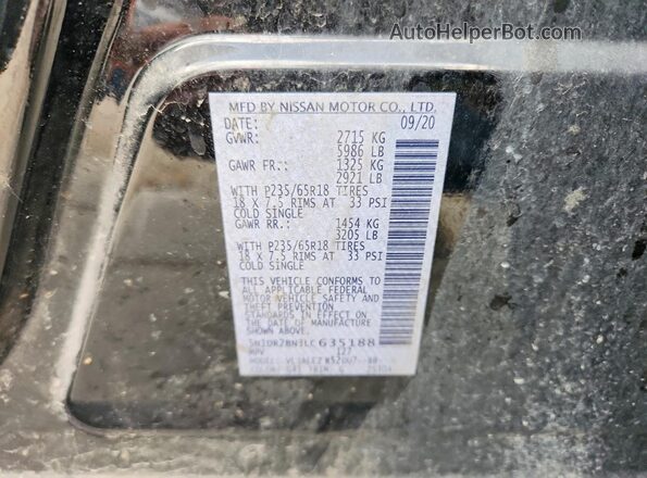 5N1DR2BN3LC635188 2020 NISSAN PATHFINDER Black VIN კოდის სტიკერის ხედი