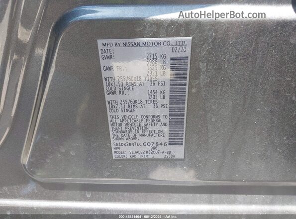 5N1DR2BN7LC607846 2020 NISSAN PATHFINDER Серый Вид подкапотного пространства