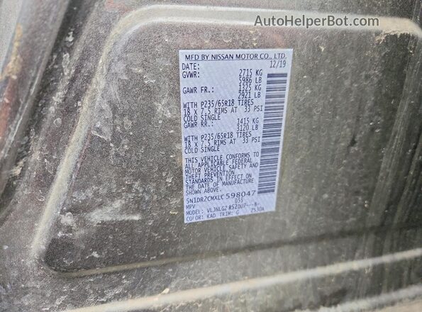 5N1DR2CMXLC598047 2020 NISSAN PATHFINDER Gray Vista de la etiqueta del VIN