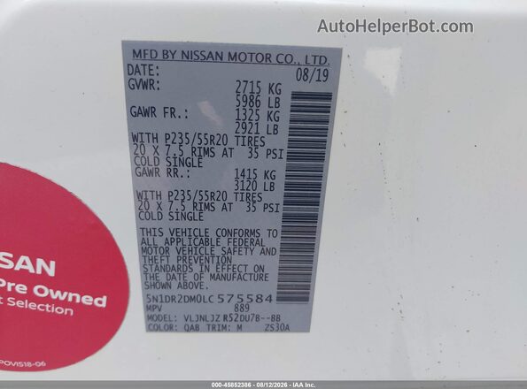 5N1DR2DM0LC575584 2020 NISSAN PATHFINDER White Engine compartment view