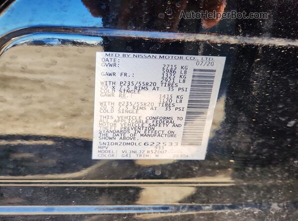 5N1DR2DM0LC622533 2020 NISSAN PATHFINDER Black Շարժիչի բաժամունքի տեսք